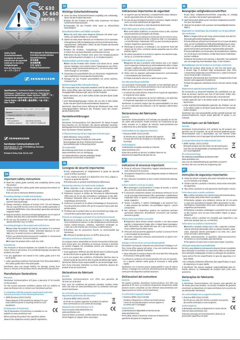 Page 1 de la notice Instructions de sécurité Sennheiser SC 638