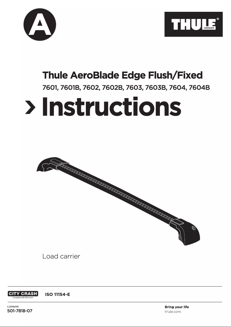 Page n°1 - Manuel utilisateur Thule AeroBlade Edge 7602B