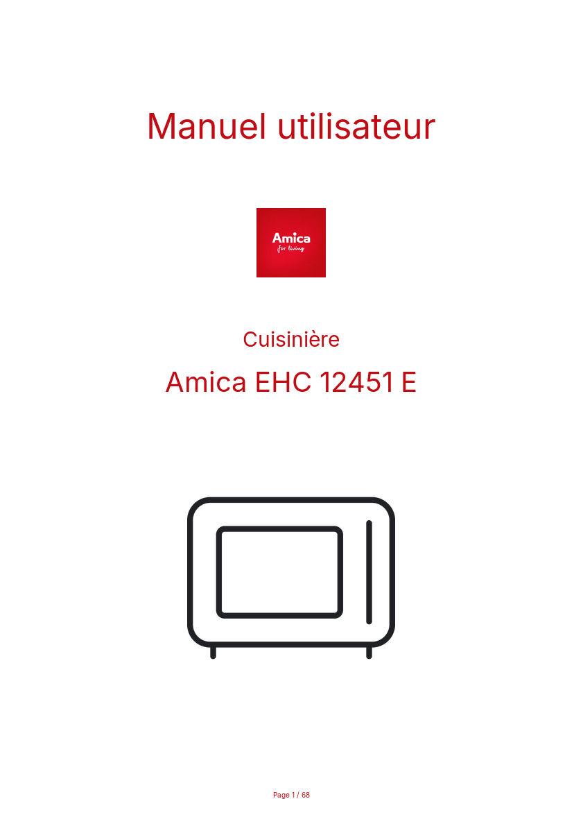 Page n°1 - Manuel utilisateur Amica EHC 12451 E