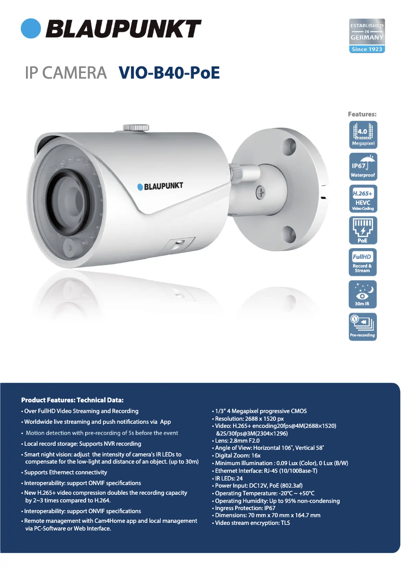Page 1 de la notice Fiche technique Blaupunkt VIO-B40