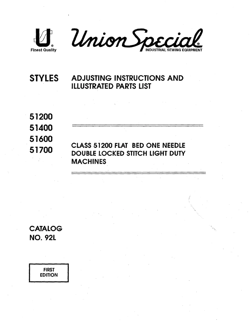 Page n°1 - Manuel utilisateur Union Special 51200K