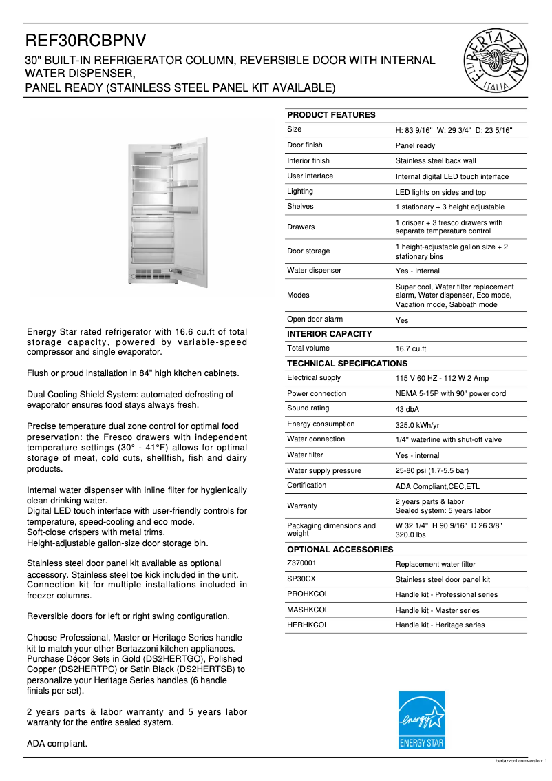 Image de la première page du manuel de l'appareil REF30RCBPNV