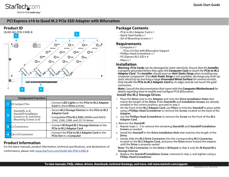 Page 1 de la notice Manuel utilisateur StarTech.com QUAD-M2-PCIE-CARD-B