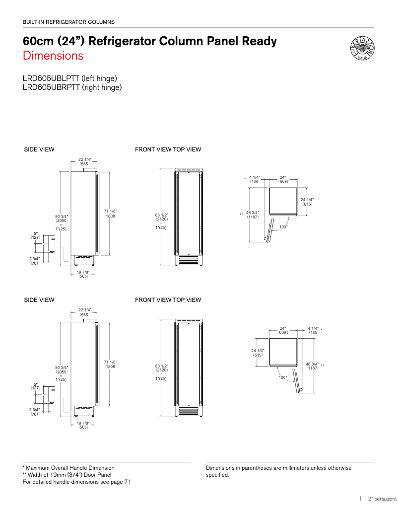 Page n°1 - Instructions / montage Bertazzoni LRD605UBRPTT