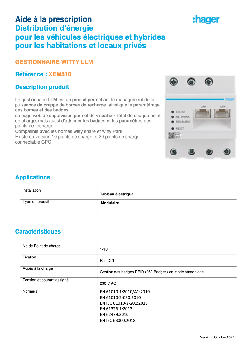 Page n°1 - Brochure Hager XEM510