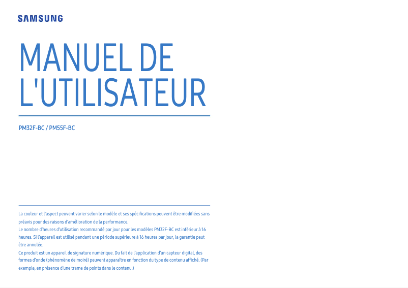 Page 1 de la notice Manuel utilisateur Samsung PM43F-BC