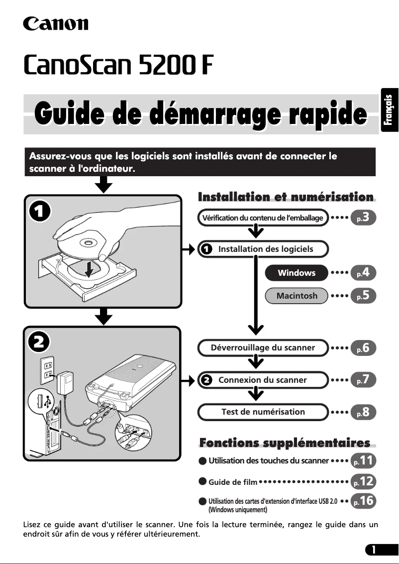 Page 1 de la notice Manuel utilisateur Canon CanoScan 5200 F