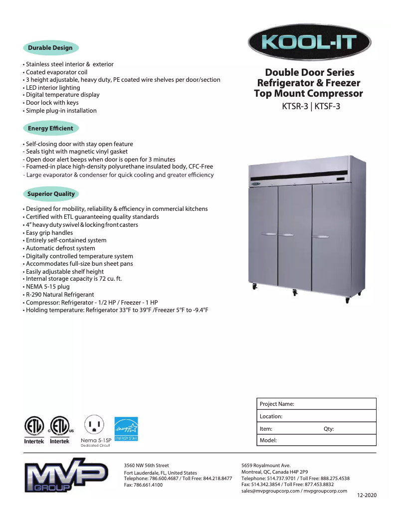 Page 1 de la notice Manuel utilisateur Kool-It KTSF-3