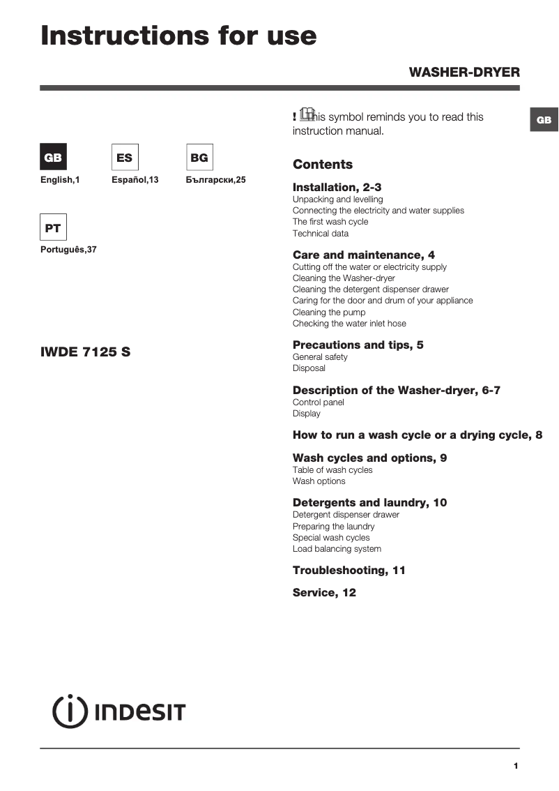 Image de la première page du manuel de l'appareil IWDE 7125 S (EU)