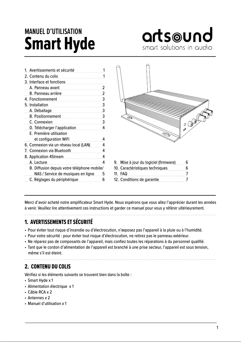 Page 1 de la notice Manuel utilisateur Artsound ASW55.2