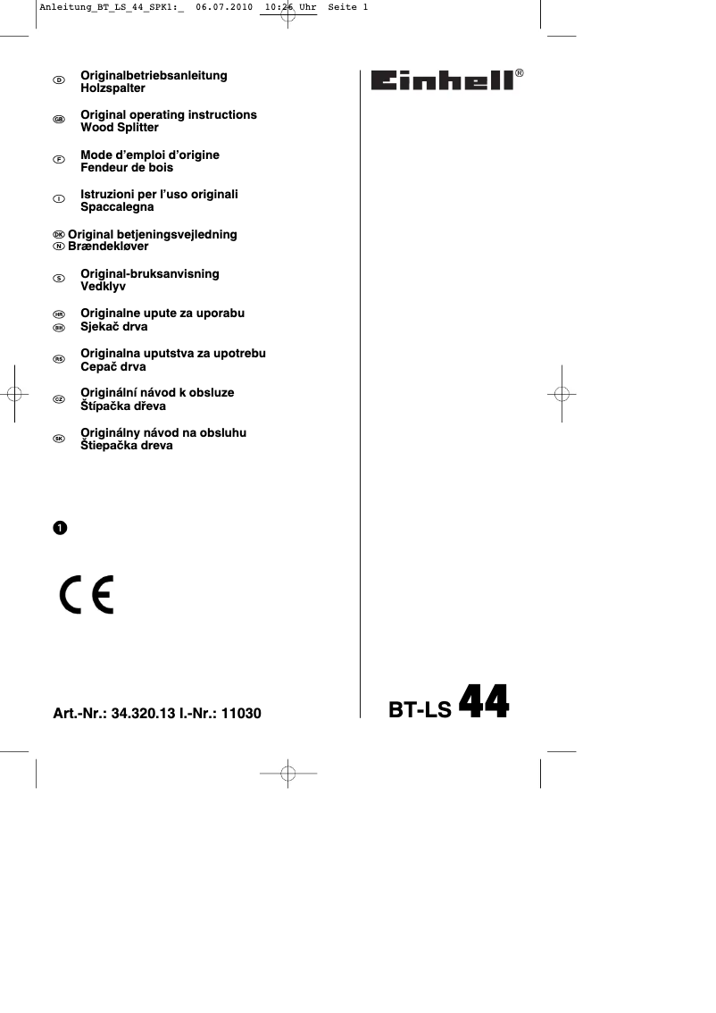 Page 1 de la notice Mode d'emploi Einhell BT-LS 44