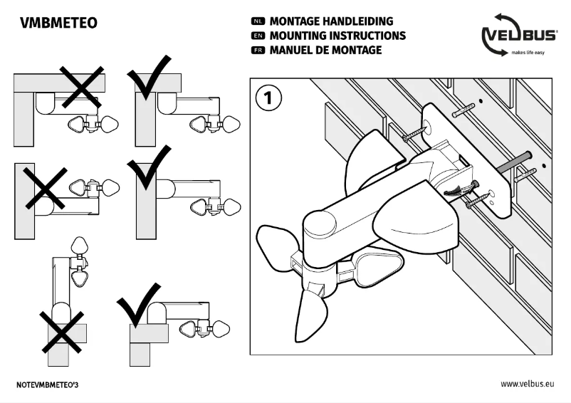 Page n°1 - Instructions / montage Velbus VMBMETEO
