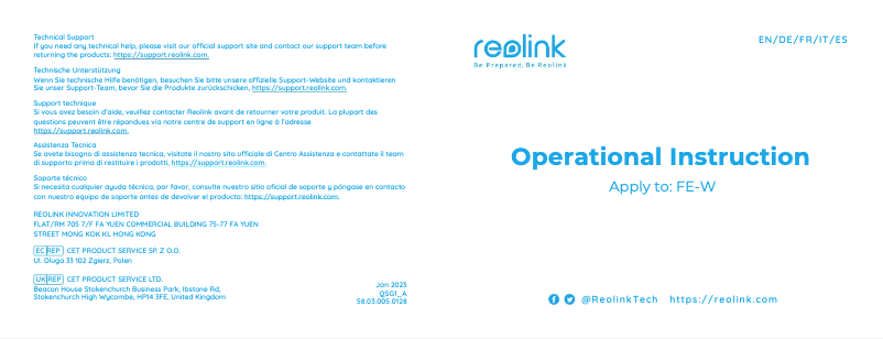 Page n°1 - Manuel utilisateur Reolink FE-W