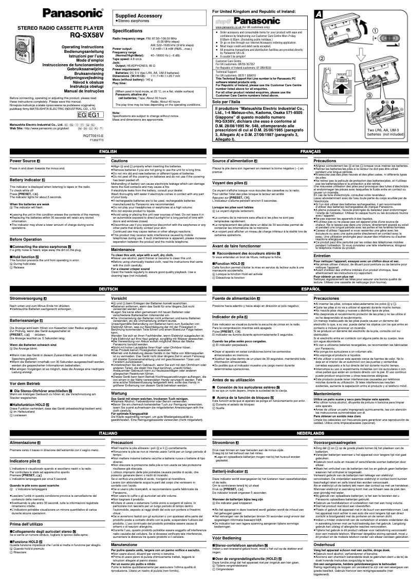 Page n°1 - Manuel utilisateur Panasonic RQ-SX58V