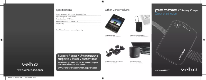 Page 1 de la notice Manuel utilisateur Veho Pebble XT