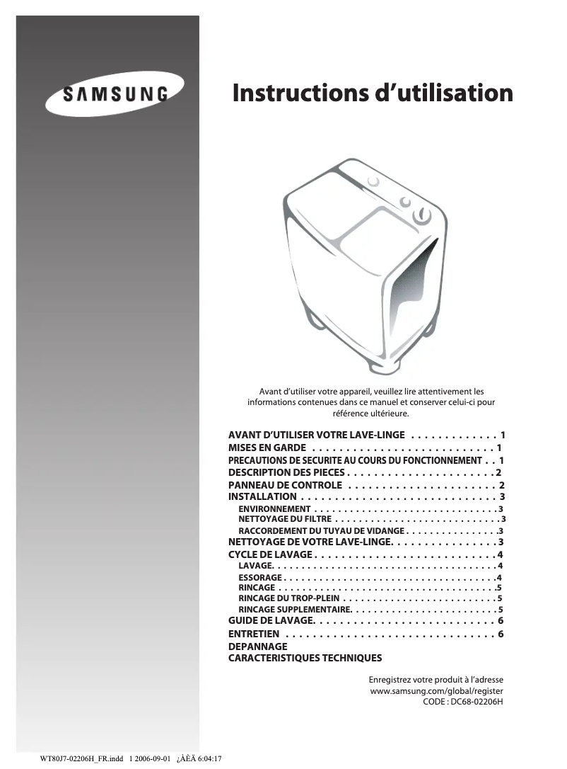 Page n°1 - Manuel utilisateur Samsung WT80J7P