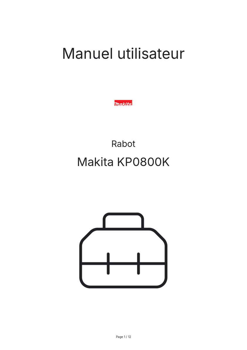 Page n°1 - Manuel utilisateur Makita KP0800K