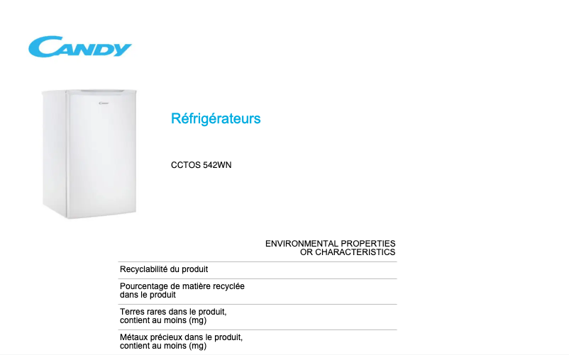 Image de la première page du manuel de l'appareil CCTOS 542WN