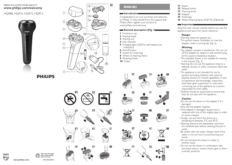 Page n°1 - Manuel utilisateur Philips HQ988