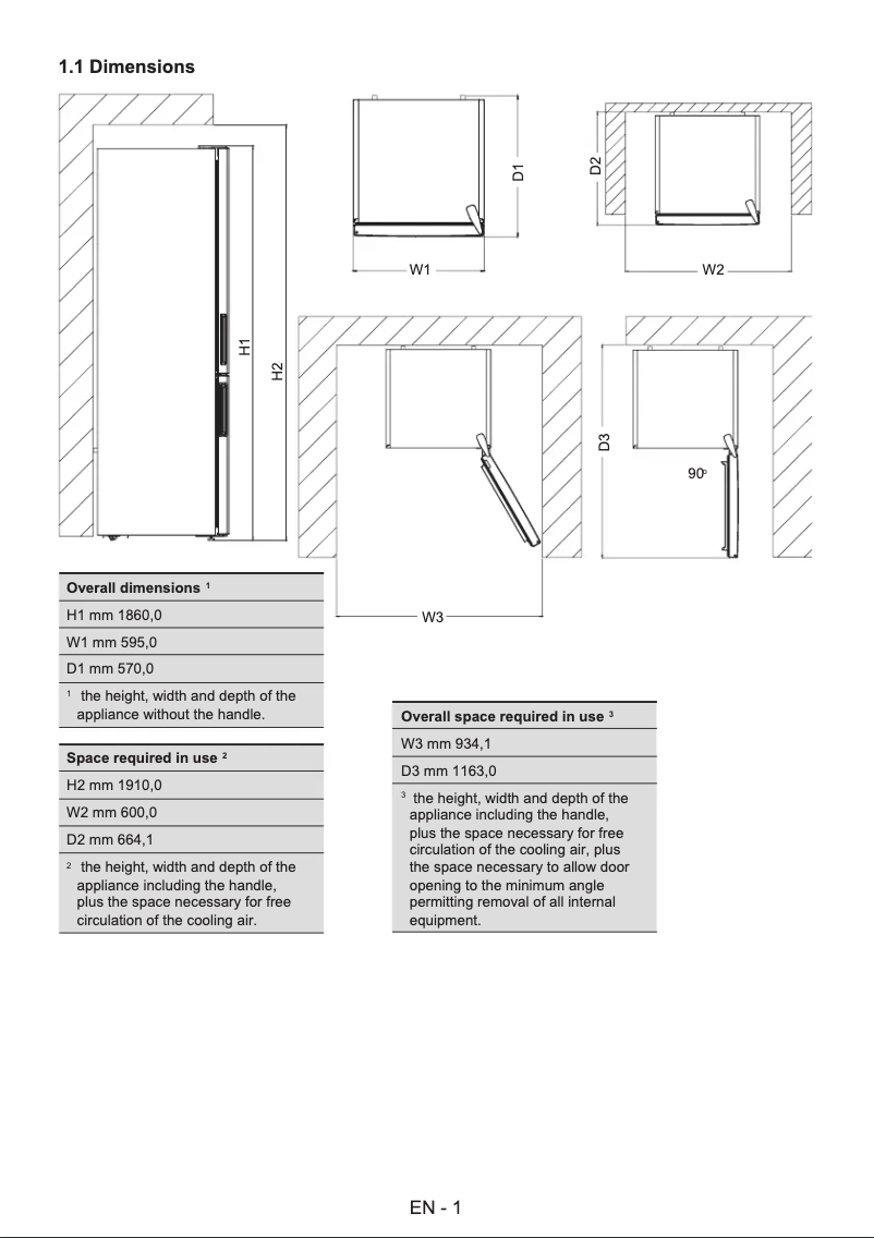 Page 1 de la notice Dessin technique Cylinda KF1485XLFHE