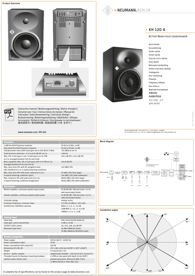 Page 1 de la notice Guide de démarrage rapide Neumann KH 120 A