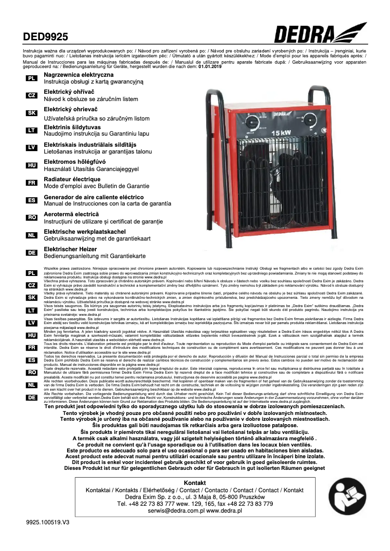 Imagen de la primera página del manual del dispositivo DED9925