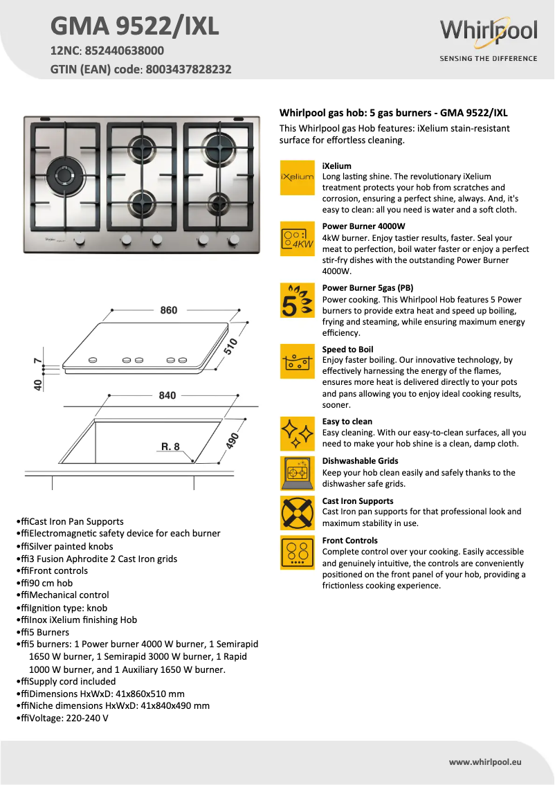 Image de la première page du manuel de l'appareil GMA 9522/IXL