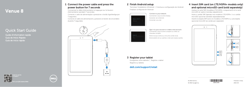 Page 1 de la notice Manuel utilisateur Dell Venue 8 3840