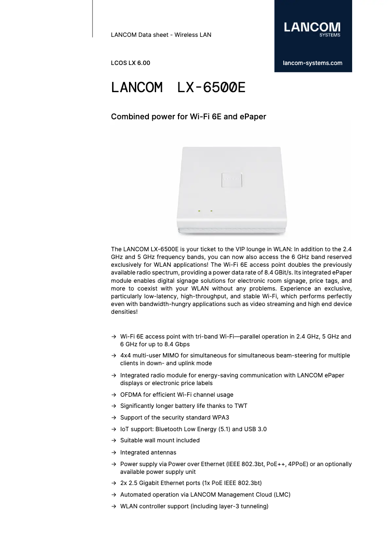 Página 1 del manual Ficha técnica Lancom LX-6500E