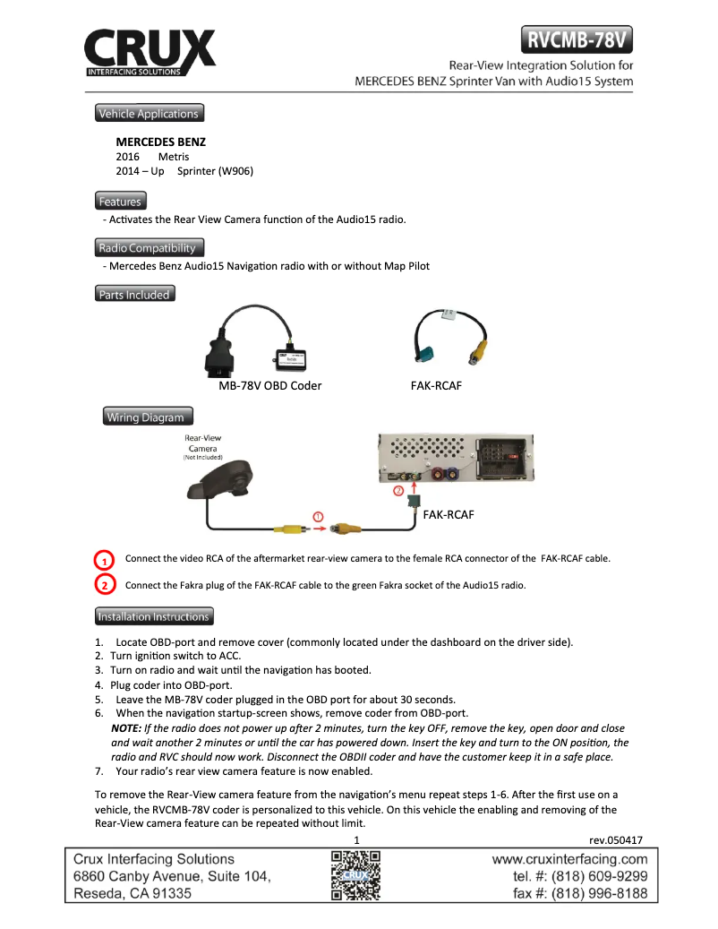 Page n°1 - Manuel utilisateur CRUX RVCMB-78V