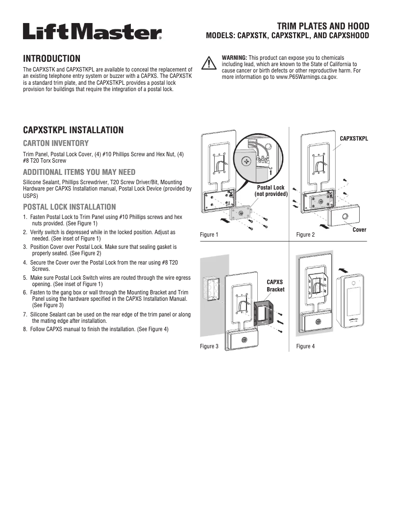 Page 1 de la notice Manuel utilisateur LiftMaster CAPXSTKPL