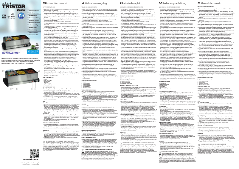 Page 1 de la notice Manuel utilisateur TriStar BP-2979AH