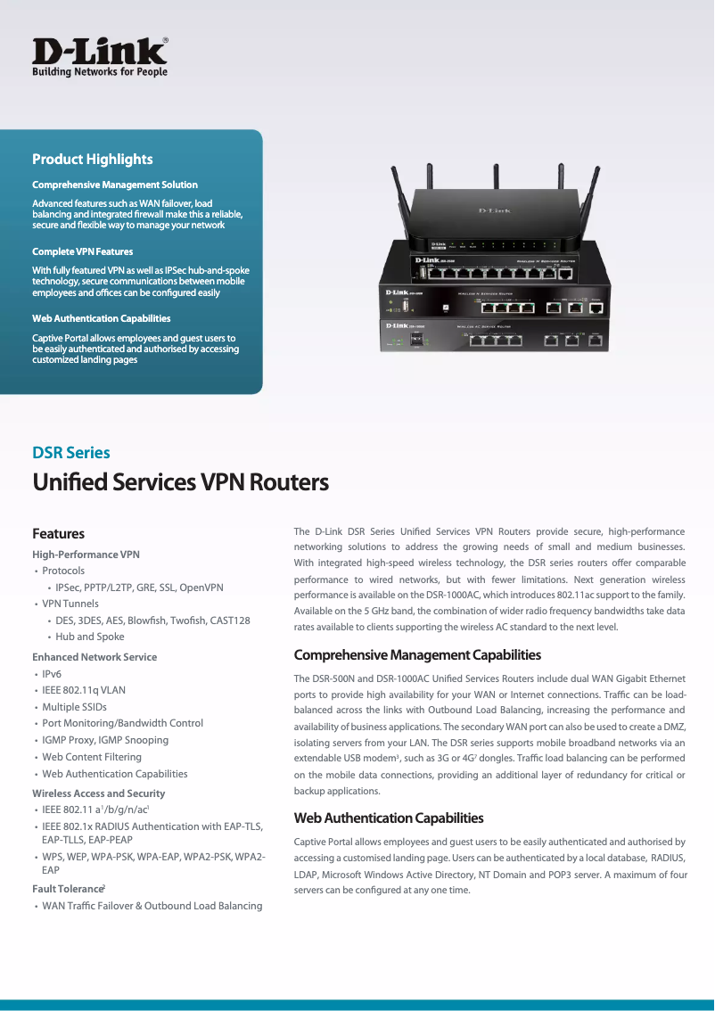 Page 1 de la notice Fiche technique D-Link DSR-1000AC
