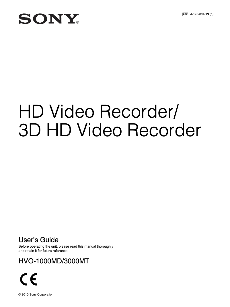 Page 1 de la notice Manuel utilisateur Sony HVO-3000MT