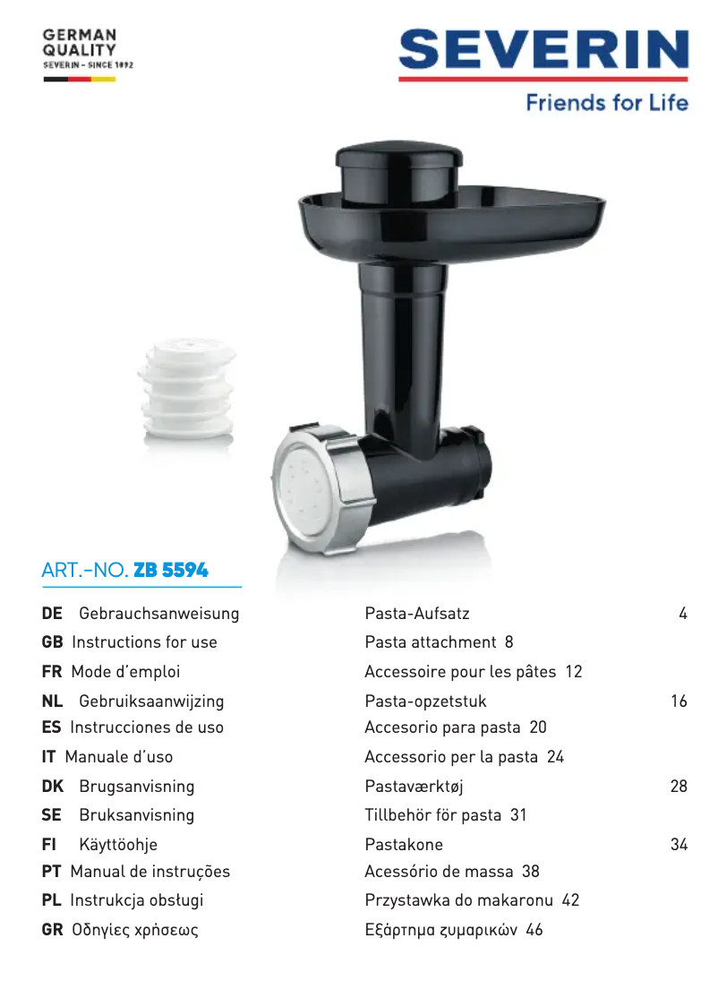 Page 1 de la notice Manuel utilisateur Severin ZB 5594