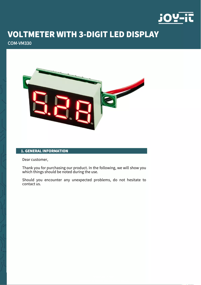 Page 1 de la notice Manuel utilisateur Joy-It COM-VM330