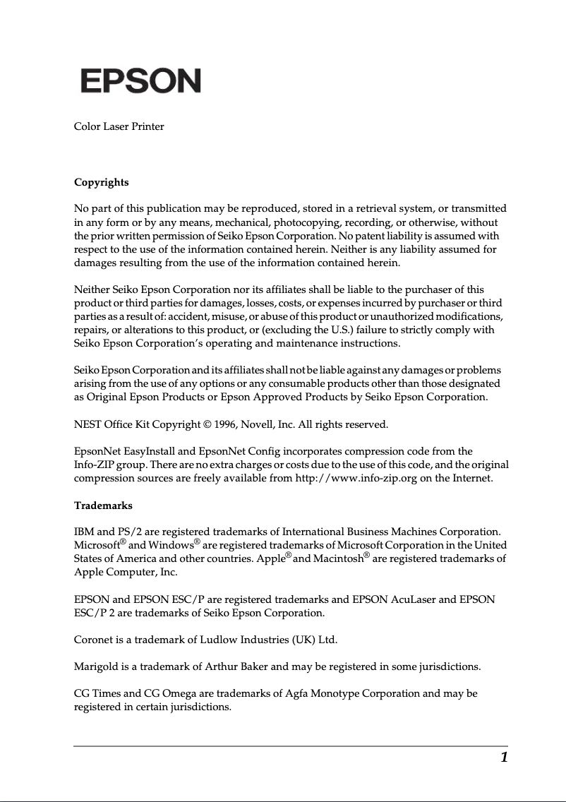 Page 1 de la notice Manuel utilisateur Epson Aculaser C3000