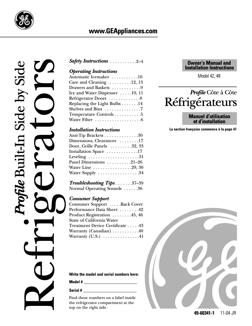 Page 1 of the manual Instruction Manual GE PSB48LGRWV