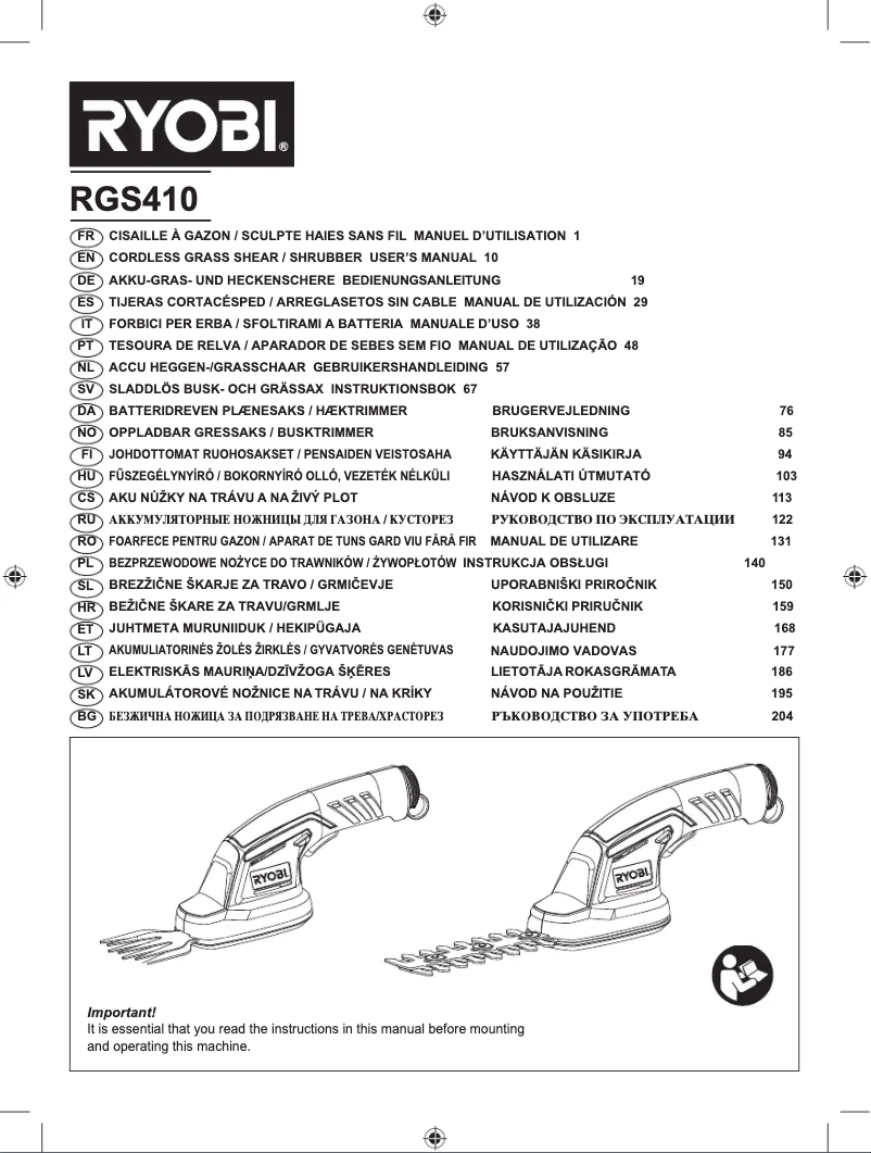 Page 1 de la notice Manuel utilisateur RYOBI RGS410
