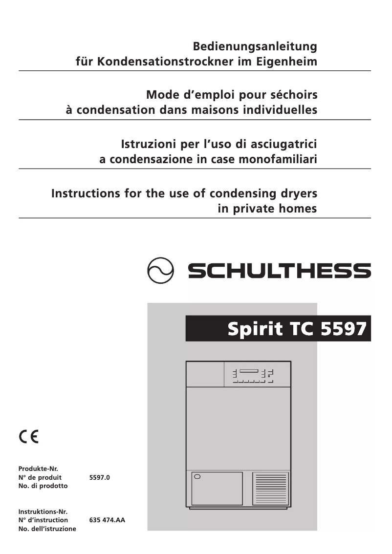 Page 1 de la notice Manuel utilisateur Schulthess Spirit TC 5597