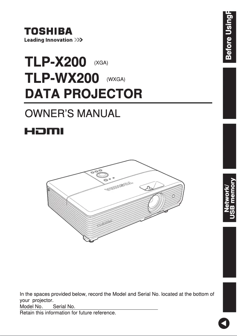 Page n°1 - Manuel utilisateur Toshiba TLP-X200