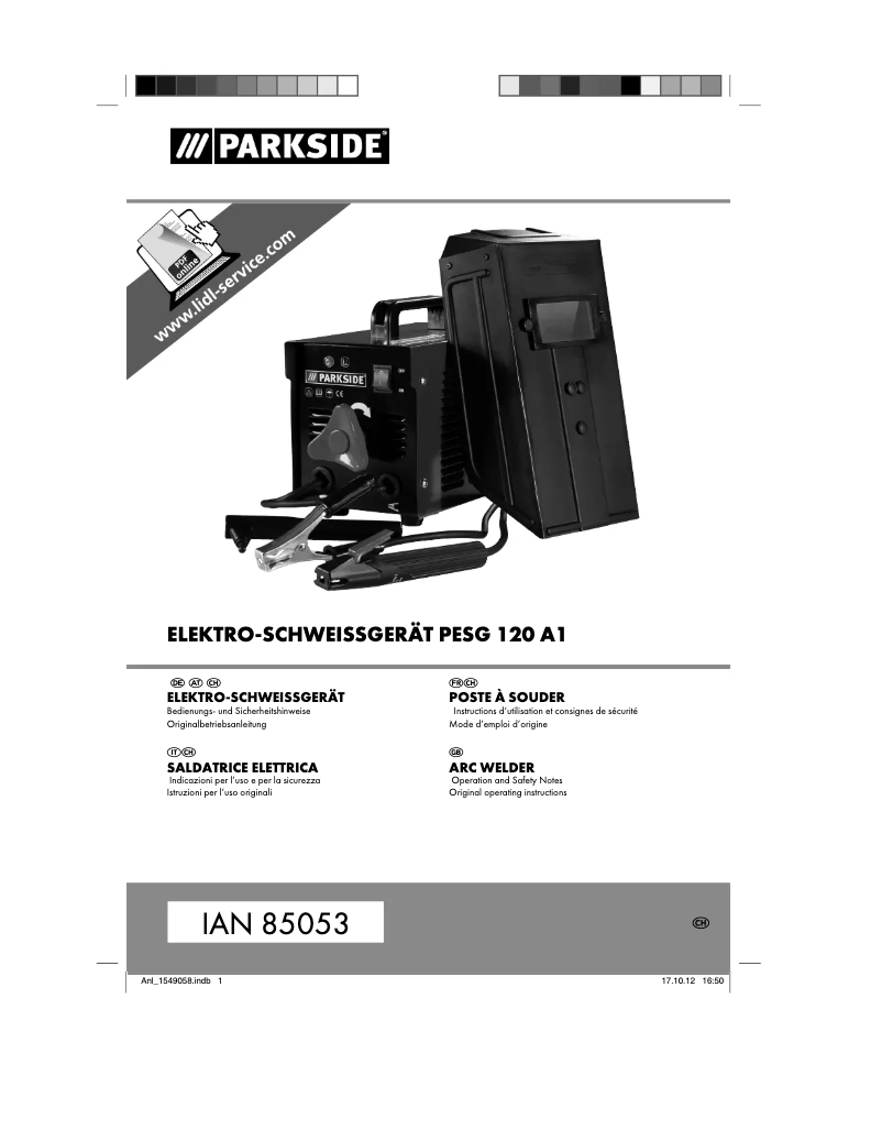 Page 1 de la notice Manuel utilisateur Parkside PESG 120 A1