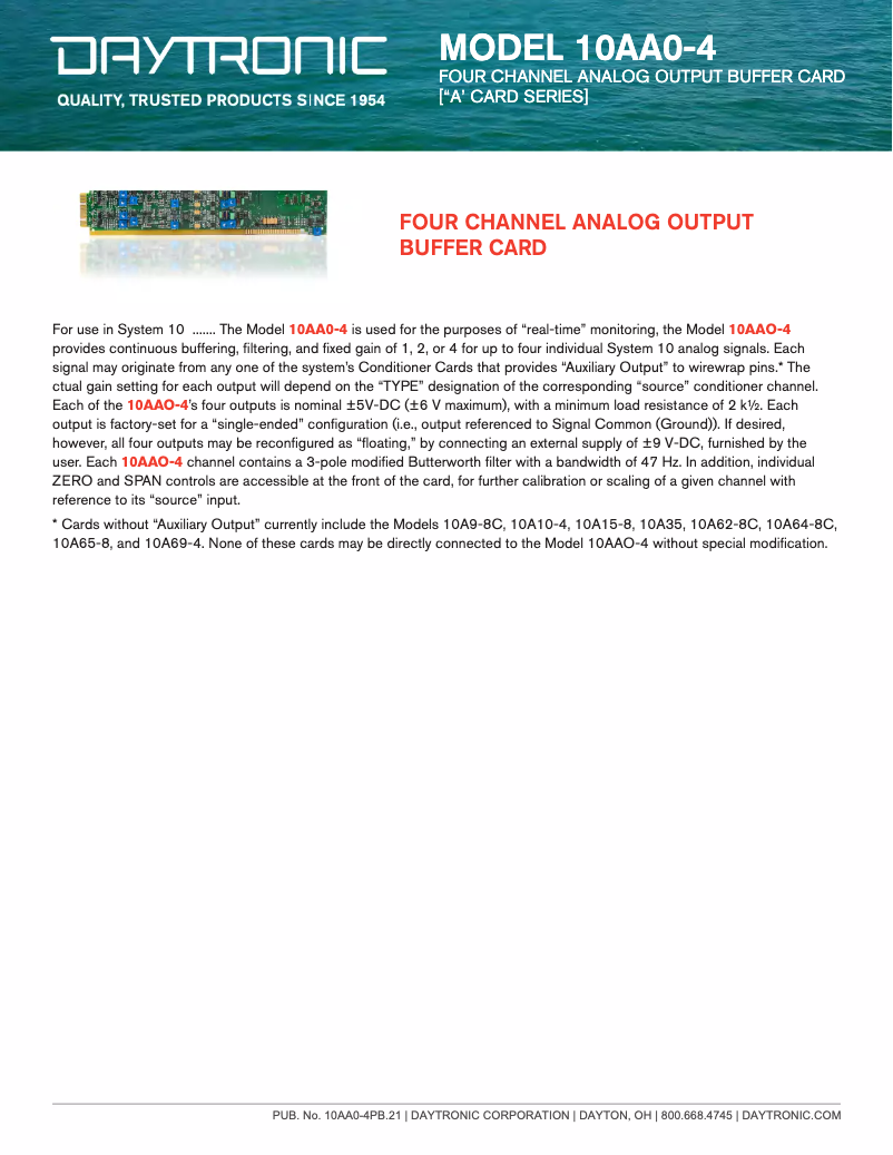 Page 1 de la notice Manuel utilisateur Daytronic 10AAO-4