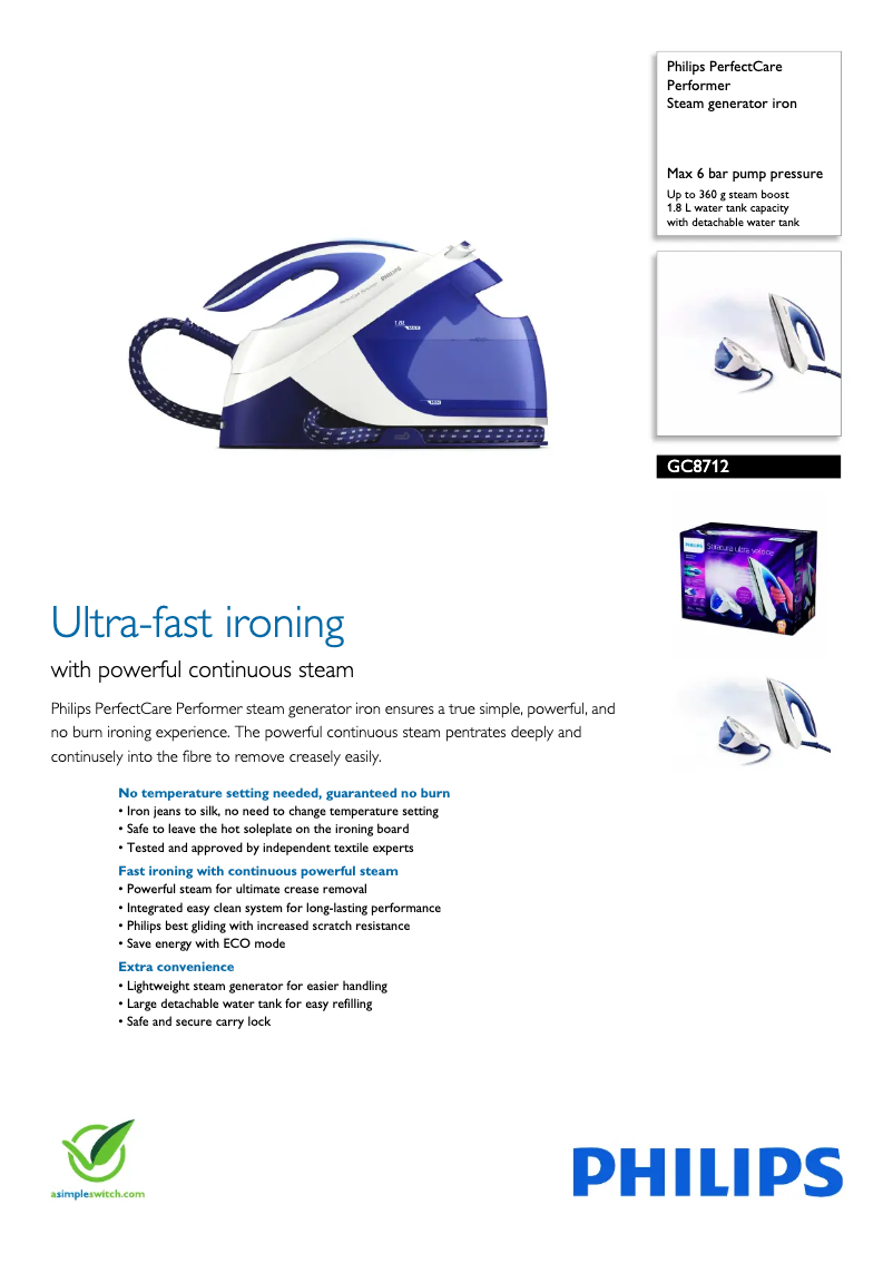 Page n°1 - Fiche technique Philips PerfectCare Performer GC8712