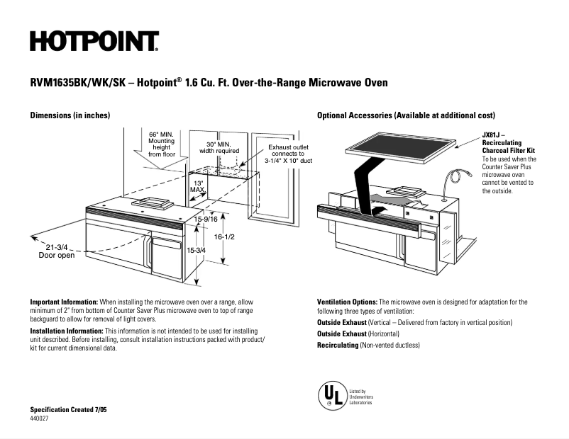 Page 1 de la notice Fiche technique Hotpoint RVM1635BK