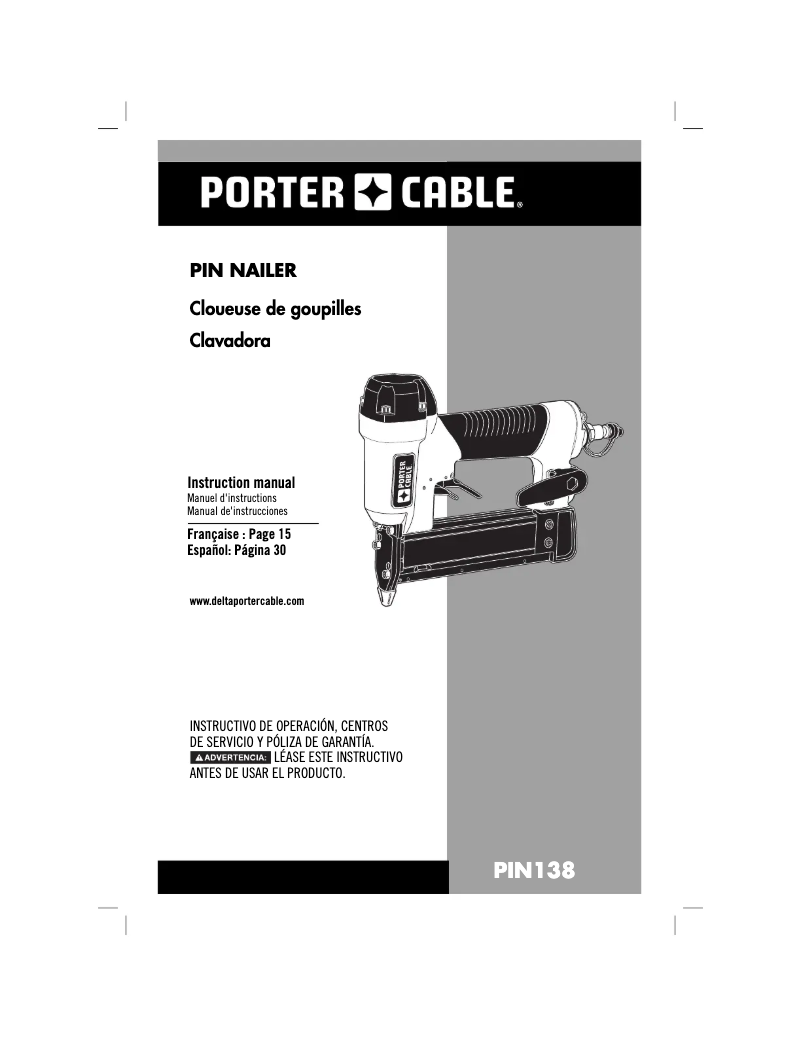 Page 1 de la notice Manuel utilisateur Porter-Cable PIN138