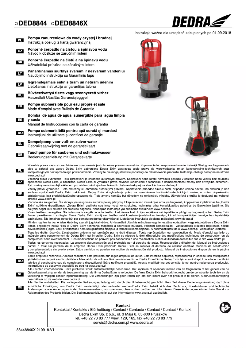 Page 1 de la notice Manuel utilisateur DEDRA DED8844