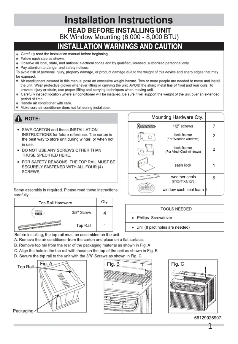 Page 1 de la notice Guide d'installation Frigidaire FFRA062ZA1
