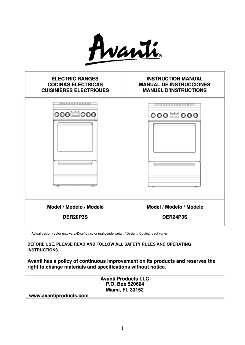 Page 1 de la notice Manuel utilisateur Avanti DER20P3S