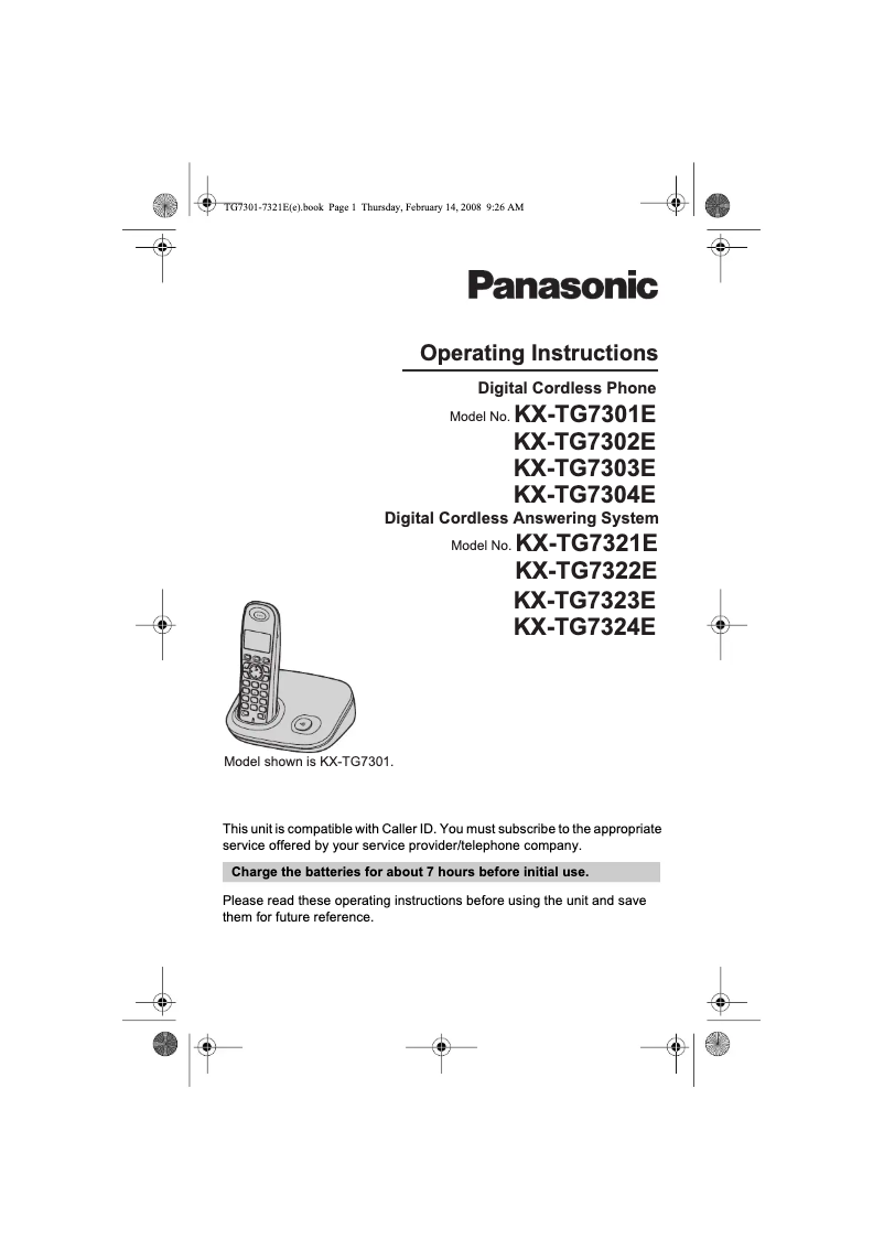 Imagen de la primera página del manual del dispositivo KX-TG7323E